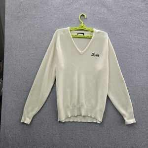VINTAGE Pine State Men Sweater L Cream Embroidered Script Logo Pullover 90s USA